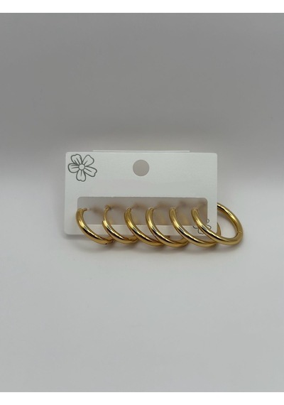 Arnes Jewelry Çelik Gold 3'lü Halka Küpe Ar04 Gold