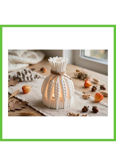Bezos 3d Baskı Buğday Demeti Tealight Mumluk Jüt İpli Dekoratif Sonbahar Hasat Feneri Şamdan Masa Süsü Dmc Çok Renkli