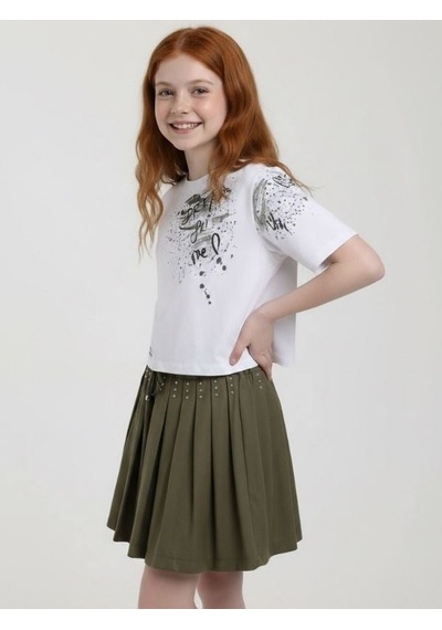 Zekids Kız Çocuk Tasarım Şort-17250 Haki