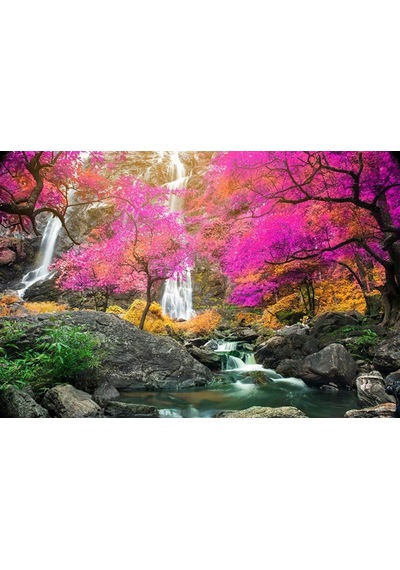 Pembe Yapraklı Ağaçlar Ve Şelale Duvar Kağıdı