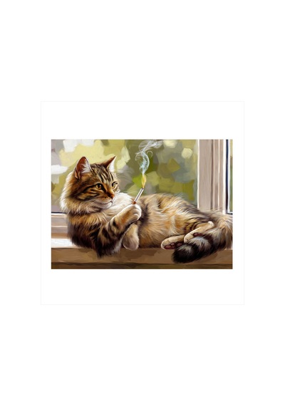 Sigara İçen Rahatlayan Kedi Hediyelik Mdf Tablo