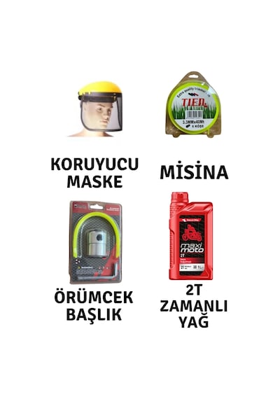 Motorlu Tırpan Seti Koruyucu Maske-misina-örümcek Başlık-yağ