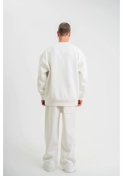 Uzun Kol Bisiklet Yaka Basic Sweatshirt - Beyaz Beyaz