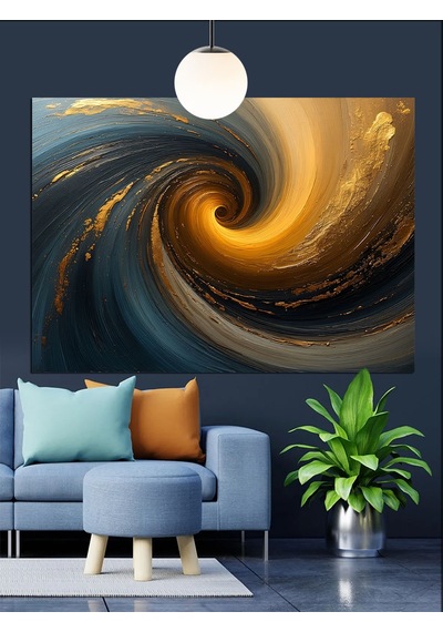 Altın Renklerde Soyut Spiral Girdap Dekoratif Kanvas - Mdf Ahşap Tablo