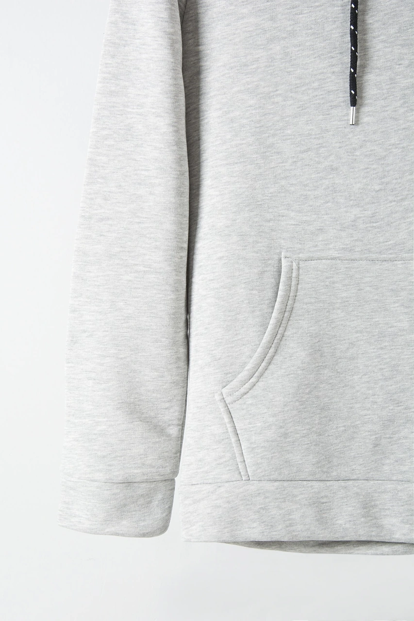 Terapi Men Erkek Kırçıllı Gri Kapüşonlu Kanguru Cepli Basic Hoodie Sweatshirt Kırçıllı Gri