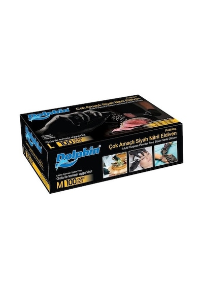 Dolphin Çok Amaçlı Pudrasız Siyah Nitril Eldiven M 100'Lü 5 Paket
