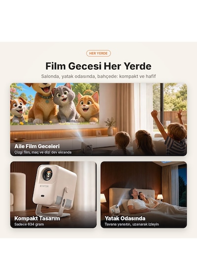 Byıntek Mango 1 Mini Projektör Android 14 Wi-fi 6 Bluetooth Otomatik Odak 720p 4k Destekli Taşınabilir Projeksiyon