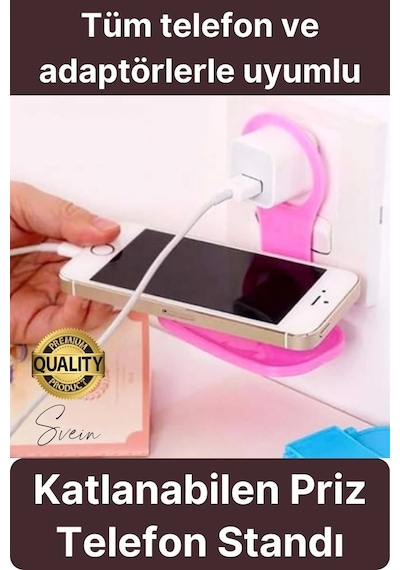 Pratik Priz Telefon Tutucu Şarj Askısı Standı Dekoratif Katlanır Plastik Adaptör Kablo Düzenleyici