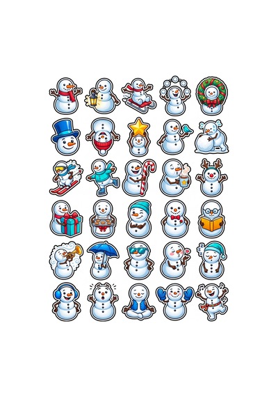 30 Adet Sevimli Kardan Adam Sticker Seti - Laptop Defter Telefon Ajanda İçin Kış Paketi Çok Renkli