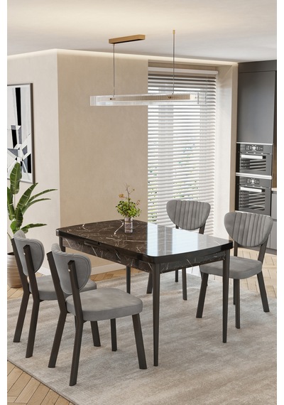Mutfak Masası Takımı 4 Kişilik Açılır Masa Sandalye Takımı Salon Masası Yemek Masası-elma Takım Siyah Mermer Masa - Gri Mutfak Masası Takımı 4 Kişilik Açılır Masa Sandalye Takımı Salon Masası Yemek Masası-elma Takım Siyah Mermer Masa - Gri