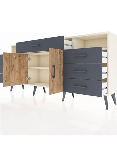 Arges Konsol 4 Raflı 7 Çekmeceli 2 Kapaklı 176x30x83 Aytaşı-çam/antrasit Çam/antrasit Arges Konsol 4 Raflı 7 Çekmeceli 2 Kapaklı 176x30x83 Aytaşı-çam/antrasit Çam/antrasit