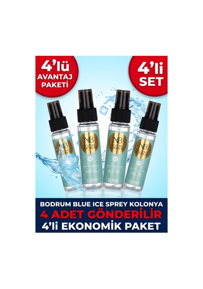 Blue Ice Buzul Ferahlığı Kolonyası 60 Ml Sprey Başlıklı 4'lü Paket 80 Cep Boy Toptan Set