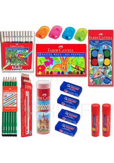 Faber Castell 16 Parça Set Okul Kırtasiye Boya Kalem Silgi Açacak N11.54133
