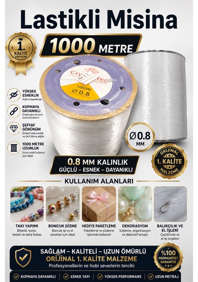 Esnek Misina 0.8 Mm 1000 Metre Büyük Boy Şeffaf Misina