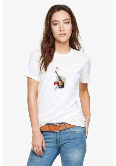 Gitar Art Baskılı Beyaz Kadın Tshirt