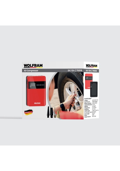 Wolfram 75518 150PSI Powerbank Özellikli Şarjlı Dijital Hava Kompresörü
