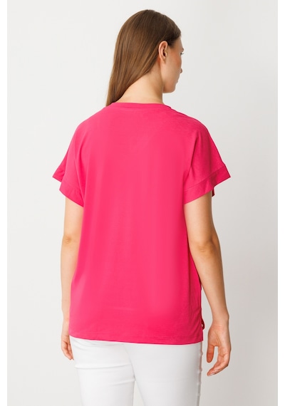 On Kadın Büyük Beden V Yaka Parçalı T-shirt 71476 Fuşya