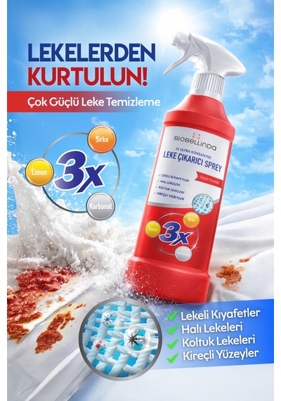 3x Konsantre Güçlü Formül Leke Çıkarıcı Sprey Temizleyici 500 Ml