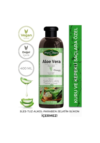 Phytoflora Tuzsuz Aloe Vera ve Keratinli Şampuan 400 ML
