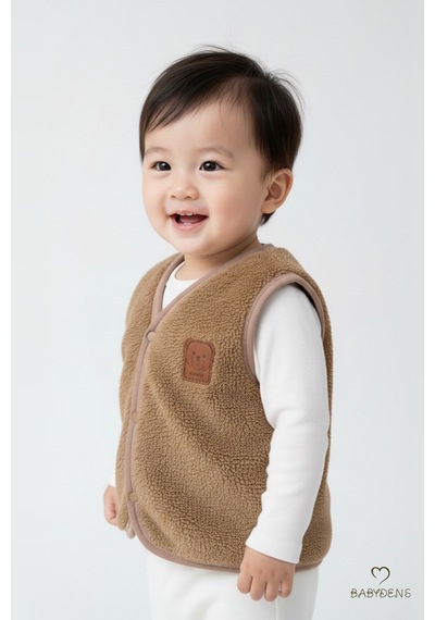 Babyden's 2 Li Welsoft Yelek Seti Erkek Bebek & Çocuk Peluş Yumuşak Kışlık Bebek Yeleği, Çıtçıtlı Kahverengi - Mavi