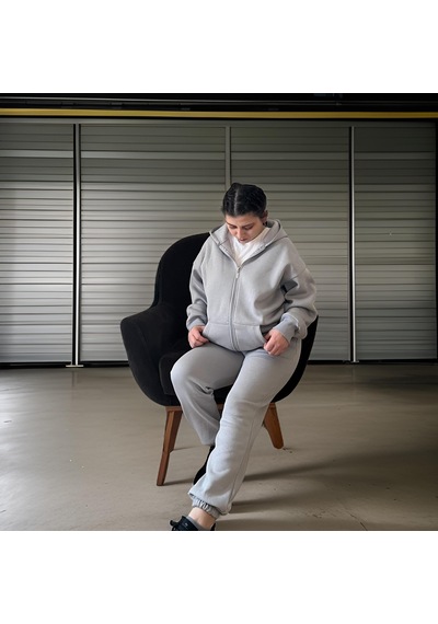 Ceyss Design Unisex Üç İplik Şardonlu Kapüşonlu Hırkalı Eşofman Takımı-açık Gri Açık Gri