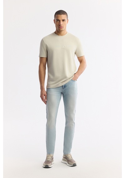 Avva Erkek Bej Bisiklet Yaka Baskılı Bi-stretch İnterlok Regular Fit T-shirt A51y1132