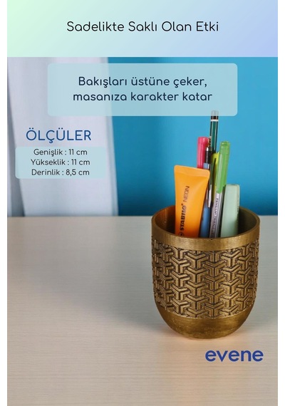 Kalemlik Masa Kalemliği Organizer Kalemlik Altın Eskitme Renk Model 77 Çok Renkli