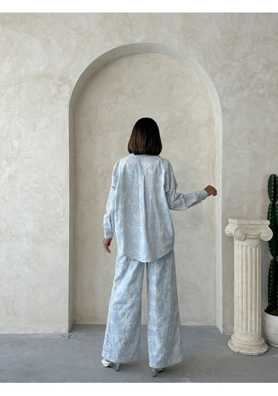 Verymoda Süzüne Nakışlı Pantolon F1927 Mavi