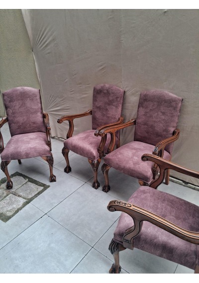 Sandalye Berjer Bengi 90620 Model Aslan Ayak Oymalı Gölge Desen Ceviz Boyalı 4 Adet Kahverengi