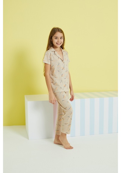 Siyah İnci Örme Düğmeli Pijama Takım 24108026 Çok Renkli