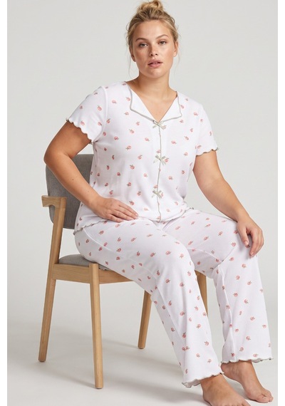 Siyah İnci Beden Fitilli Kaşkorse Örme Pijama Takım26120851 Beyaz Şeftali
