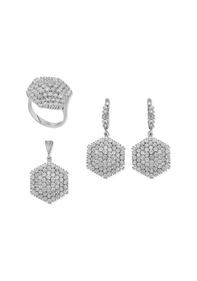 Casera's Gümüş Zirkon Taşlı Altıgen Kadın Set Csr2182035 Gümüş
