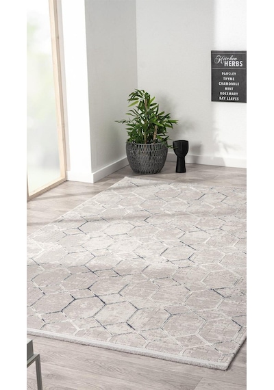 By Özer Halı Gri Renk Geometrik Şekilli Modern Stil Karmen Halı Soft 01805a Salon Halısı Çok Renkli