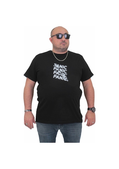 Moc Grande Mocgrande Erkek Büyük Beden Sıfır Yaka Tişört Panic 24135 Sıyah-Sıyah Siyah