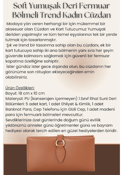 Süzer Deri Yumuşak Suni Deri Fermuar Bölmeli Trend Kadın Cüzdan - Prs-eylül-turuncu Turuncu