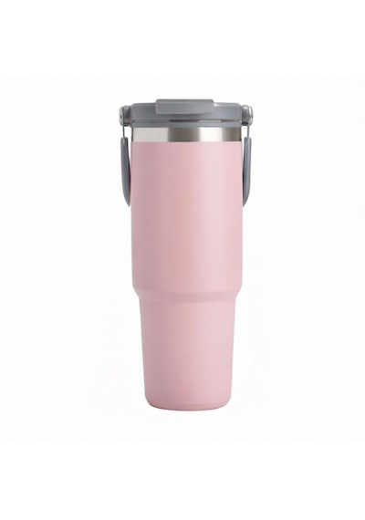 Forzacase 900 Ml Paslanmaz Çelik Pipetli Ve Kilit Kapaklı Kulplu Termos 6 Saat Sıcak/soğuk - Fc1180 Pembe