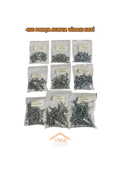 Vida Hane Ağaç Ve Sunta Vidası Seti 450 Parça / 9 Çeşit Vida - 4x16 - 4x70mm Diğer