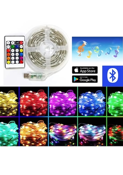 Bluetoothlu Usb Led Işık 10 Metre Rgb Çok Renkli Sese Duyarlı Çok
