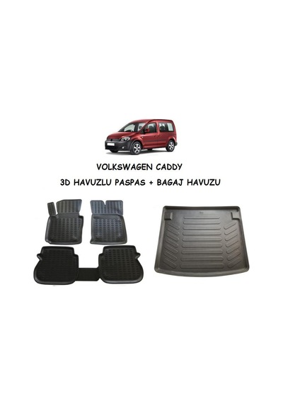 Krc Volkswagen Caddy 2004-2020 3D Havuzlu Paspas + Bagaj Havuzu