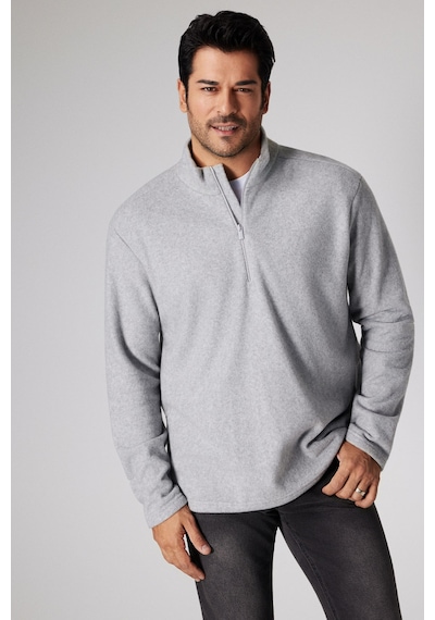AC&Co / Altınyıldız Classics Anti-Pilling Tüylenme Yapmayan Bato Yaka Erkek Polar Sweatshirt - Gri Melanj