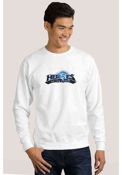 Heroes Of The Storm Promo Heroes Baskılı Beyaz Erkek Örme Sweat (534628854)