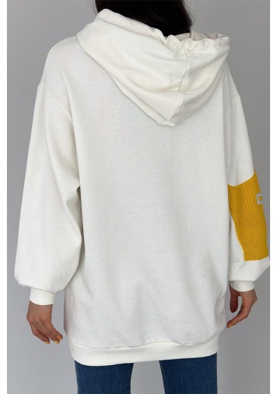 Femelle Kadın Beyaz Yeni Sezon Tasarım Oversize Kapüşonlu Sweatshirt