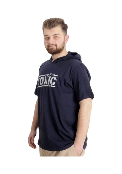 Mode Xl Büyük Beden Erkek T-Shirt Kapşonlu Toxıc 23119 Lacivert 001