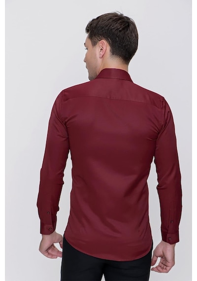 Efor Slim Fit Pamuk Saten Klasik Bordo Gömlek Gk 624 Bordo