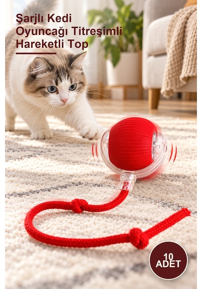 10 Adet Şarjlı Kedi Oyuncağı Titreşimli Hareketli Top