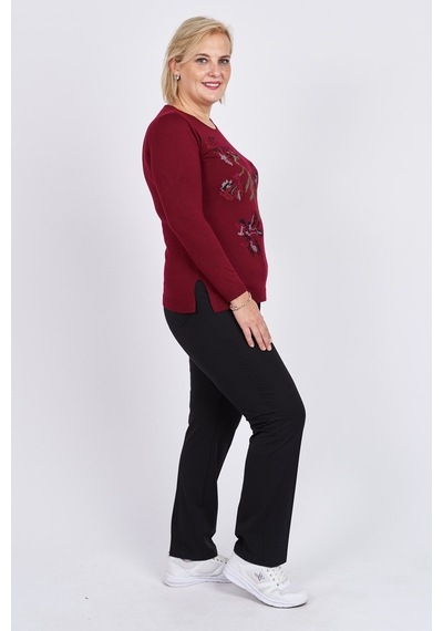 Flaş Triko Kadın Çiçekli Nakış Detaylı Bluz 3320806 Bordo Bordo