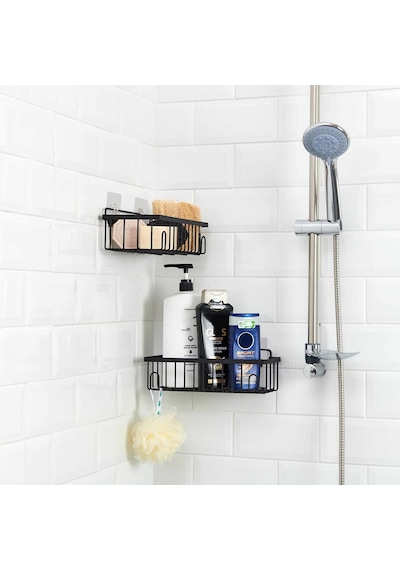 2'li Kancalı Banyo Duş Rafı - Siyah Çok Renkli