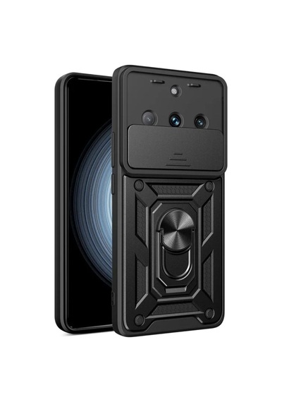 Realme 11 Pro Plus Uyumlu Tank Kılıf Yüzüklü Standlı Extra Koruma Zırhlı Outdoor Kapak - Siyah