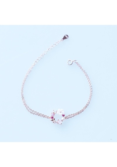 İnci Ve Çiçek Motifli Rose Gold Kaplama Gümüş Bileklik Gümüş