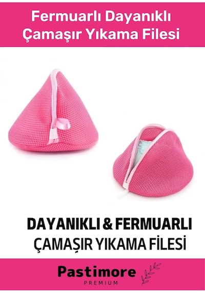 Premium Kumaş Fermuarlı Dayanıklı Çamaşır Yıkama Filesi Sütyen Yıkama Torbası 2'li Paket - Pembe